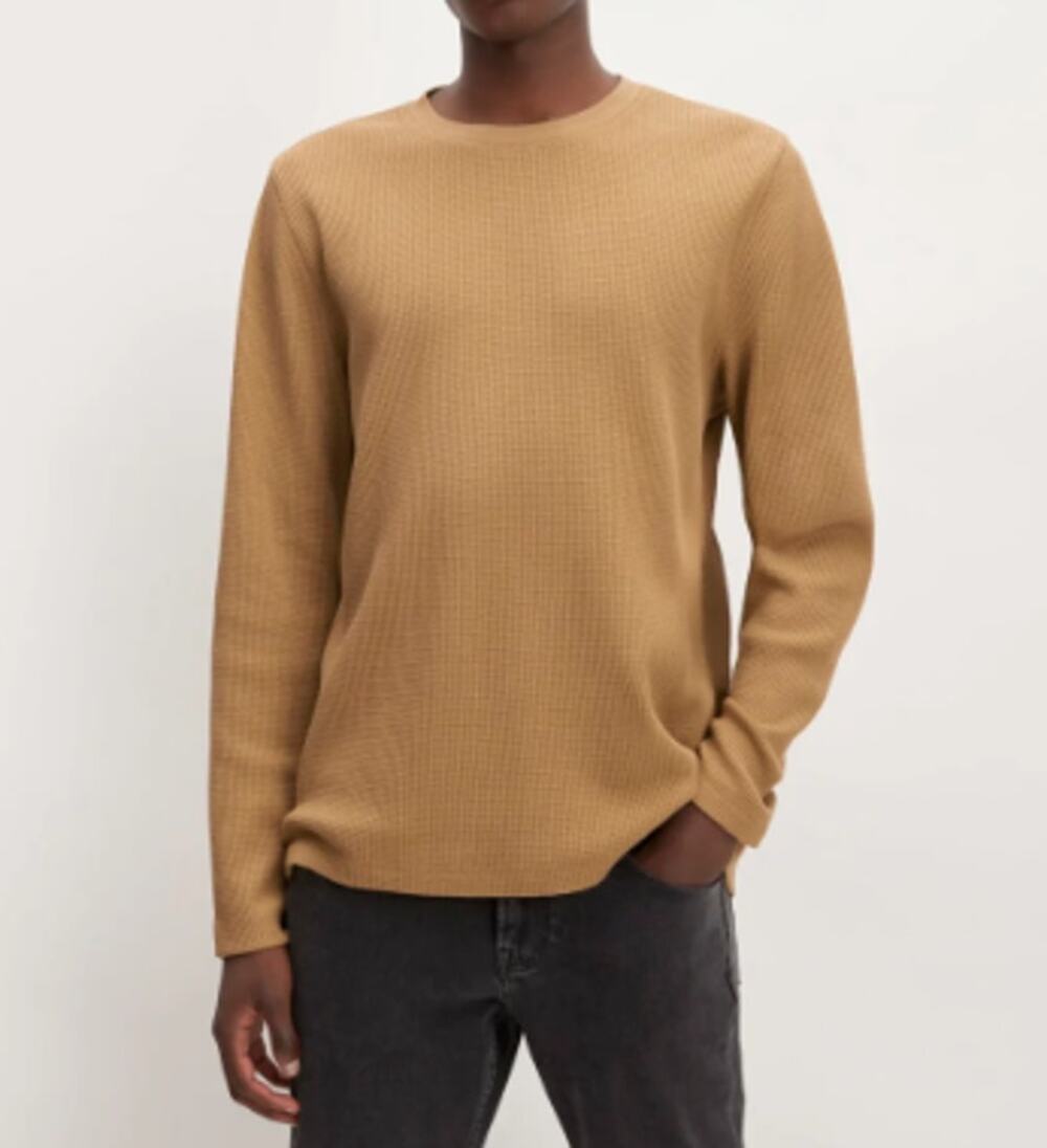 Everlane The Waffle Long-Sleeve Crew Toasted Coconut Organic Cotton Sz M